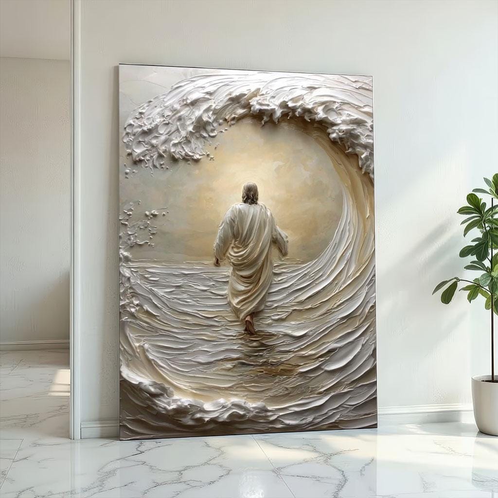 Image 2 of Jesus Walking On Water Canvas | 3d Textured Art