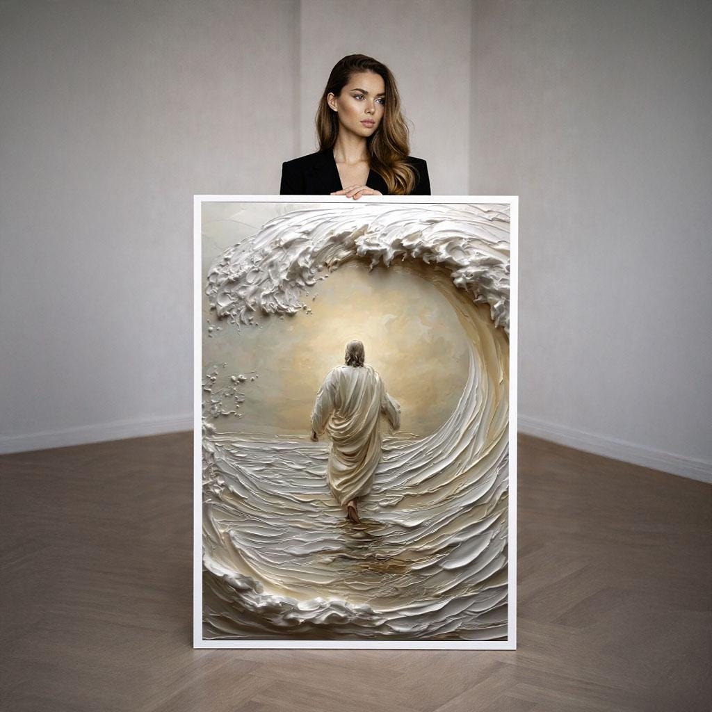 Image 3 of Jesus Walking On Water Canvas | 3d Textured Art