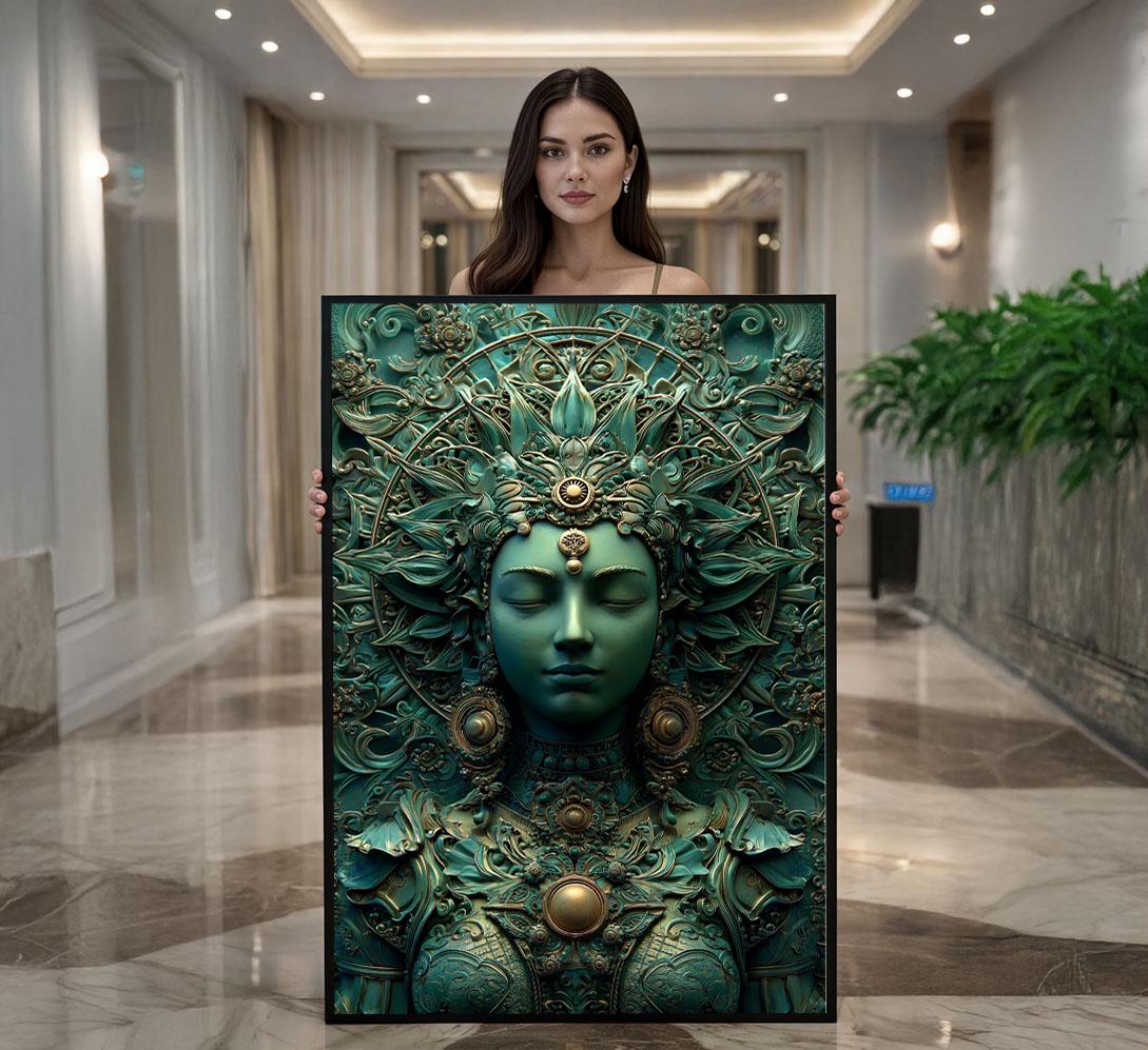 Image 1 of Transformative Teal Goddess Canvas | Intricate Spiritual Art