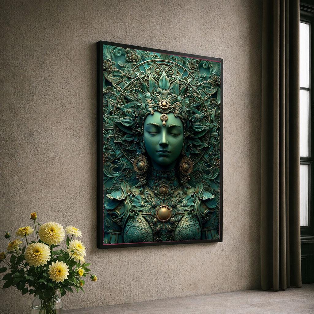 Image 6 of Transformative Teal Goddess Canvas | Intricate Spiritual Art
