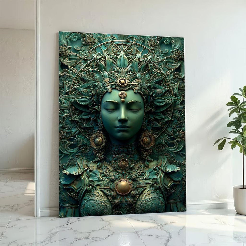Transformative Teal Goddess Canvas  Intricate Spiritual Art
