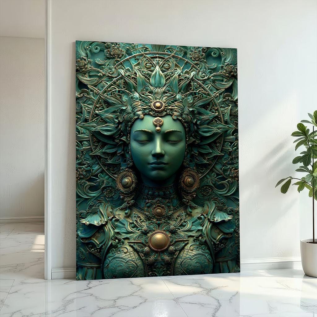 Image 2 of Transformative Teal Goddess Canvas | Intricate Spiritual Art