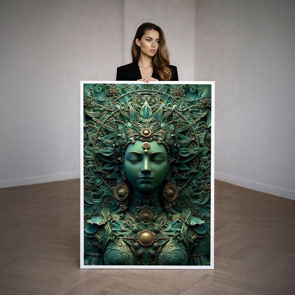 Image 3 of Transformative Teal Goddess Canvas | Intricate Spiritual Art