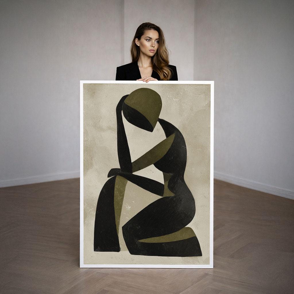 Image 3 of Abstract Figure Canvas | Minimalist Black Olive Art