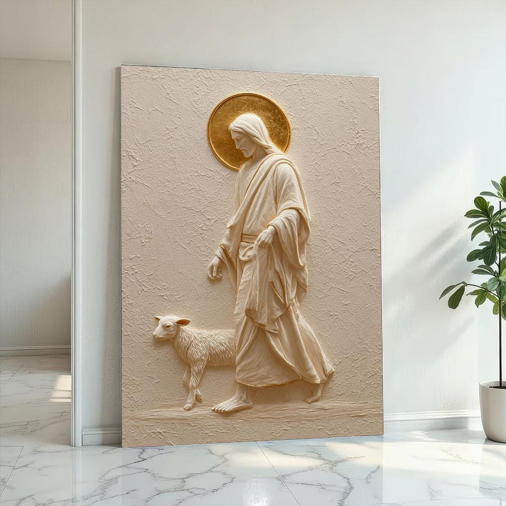 Jesus Walking With Lamb Canvas  Golden Halo Art