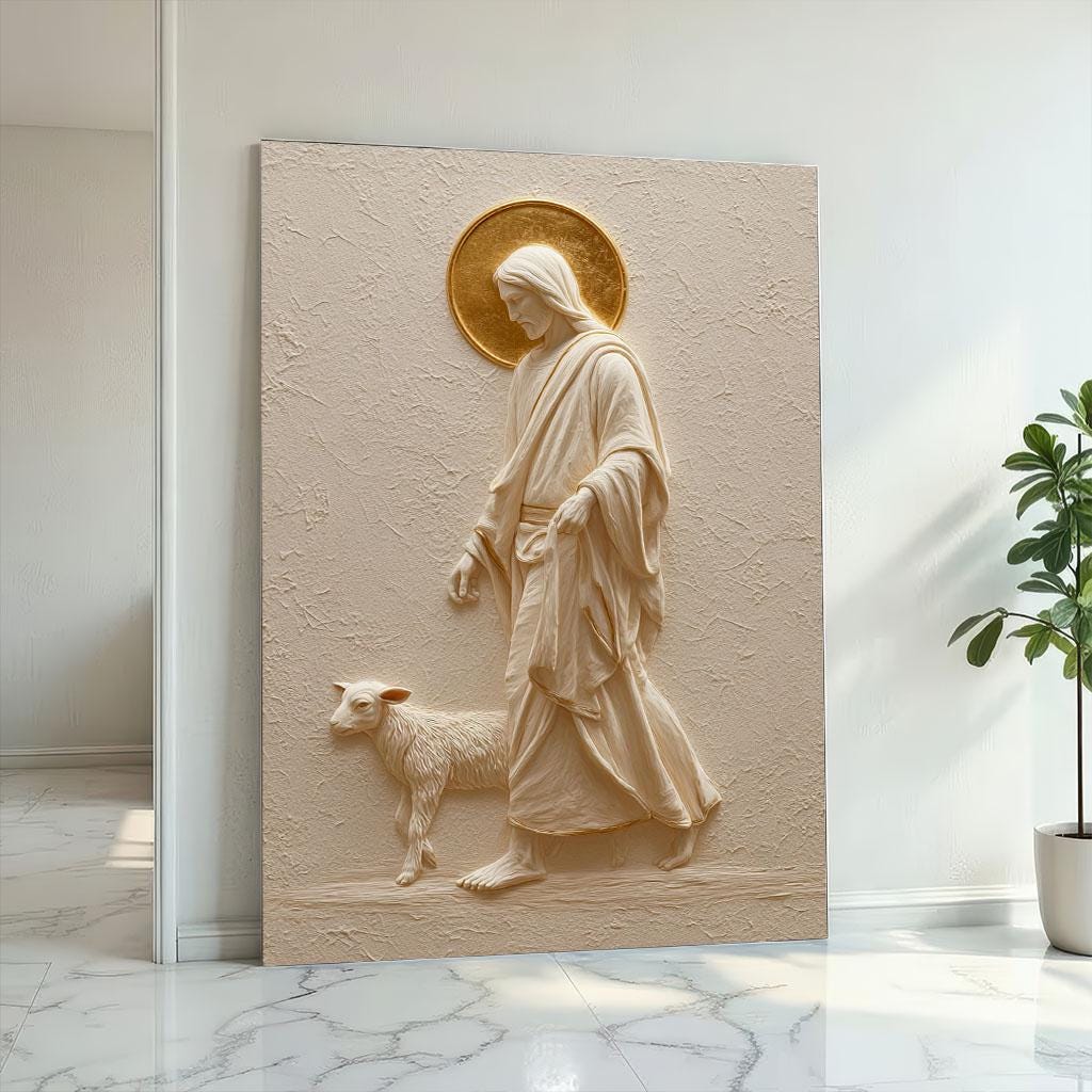 Image 2 of Jesus Walking With Lamb Canvas | Golden Halo Art