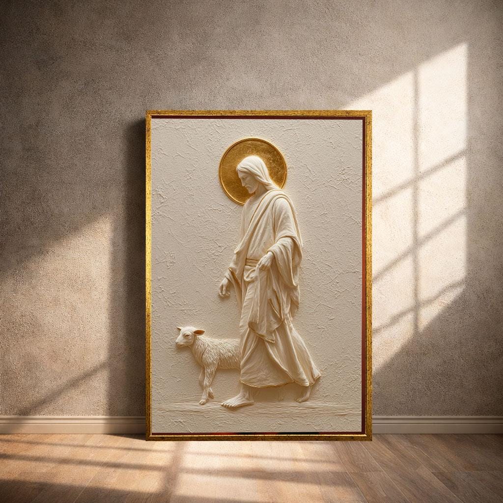 Image 4 of Jesus Walking With Lamb Canvas | Golden Halo Art