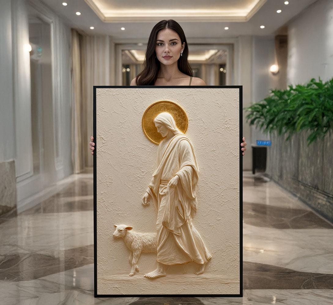 Image 1 of Jesus Walking With Lamb Canvas | Golden Halo Art