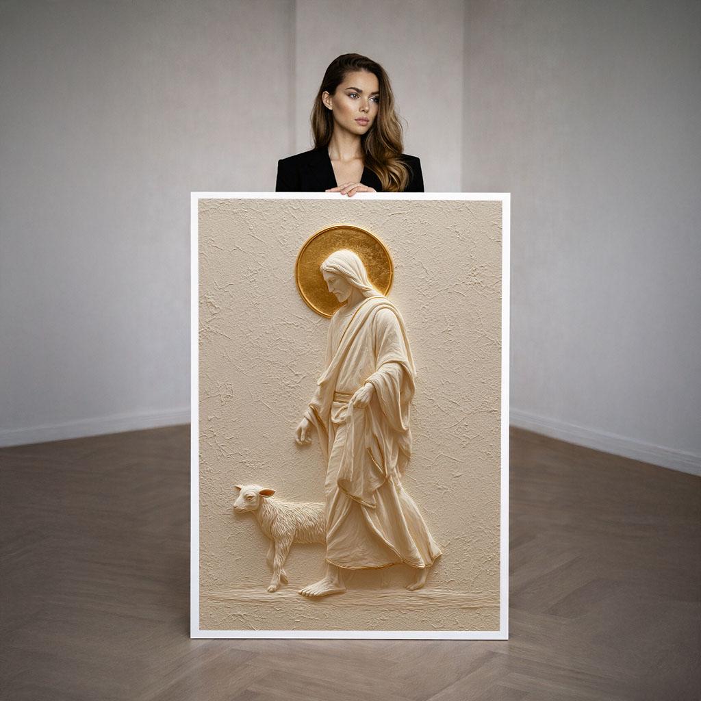 Image 3 of Jesus Walking With Lamb Canvas | Golden Halo Art