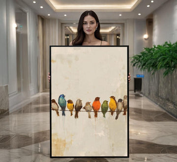 Image 1 of Colorful Birds On Wire Canvas | Modern Nature Art