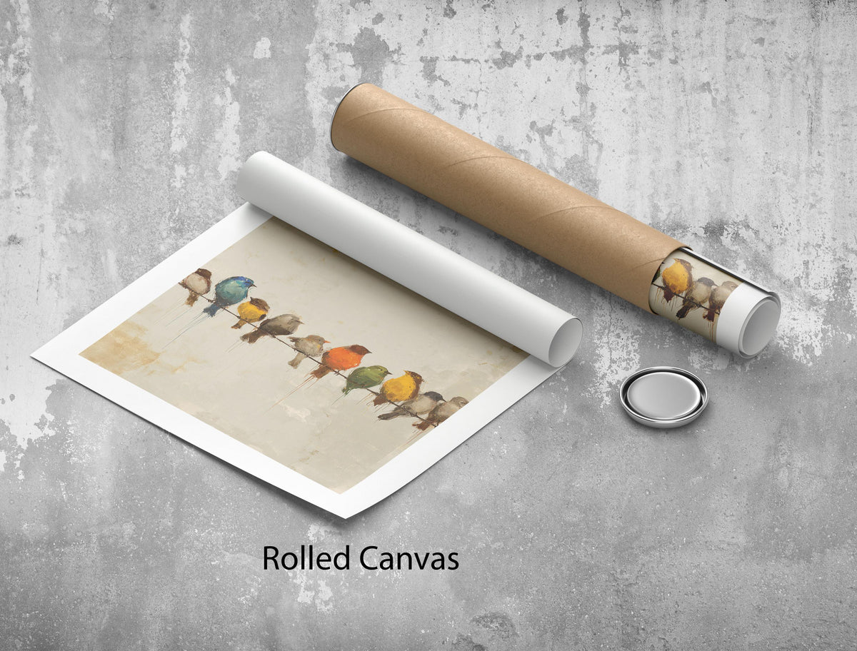 Image 5 of Colorful Birds On Wire Canvas | Modern Nature Art