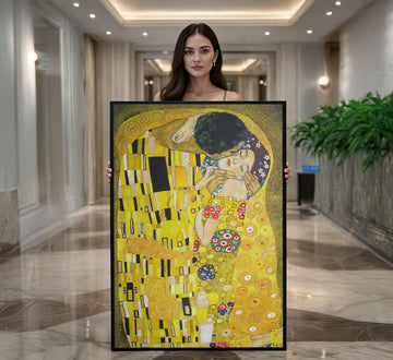 Image 1 of Klimt Inspired The Kiss Canvas | Golden Mosaic Couple Art