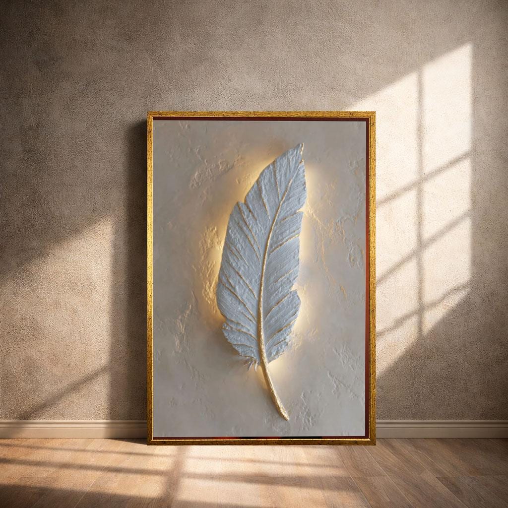Image 4 of Silver Feather Canvas | Gold Accent Modern
