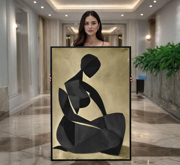 Image 1 of Black Gold Abstract Figure Canvas | Modern Art Print