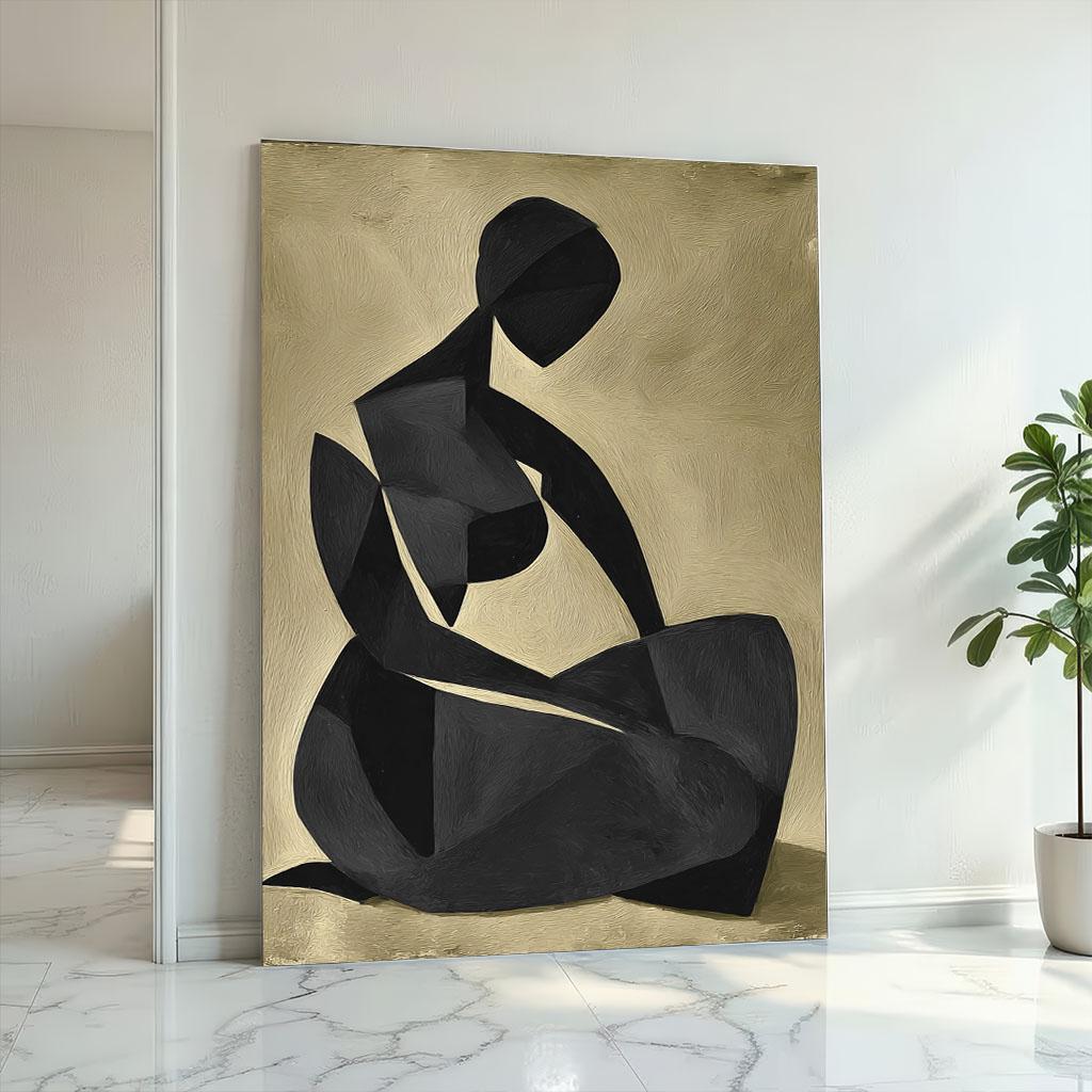 Image 2 of Black Gold Abstract Figure Canvas | Modern Art Print