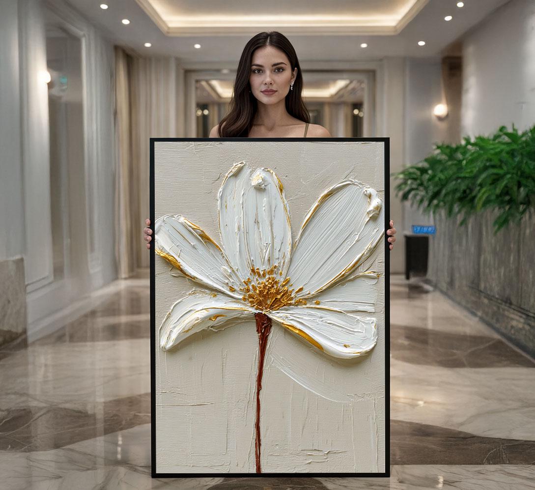 Image 1 of Textured Floral Canvas | Modern Minimalist Art In Neutral Tones