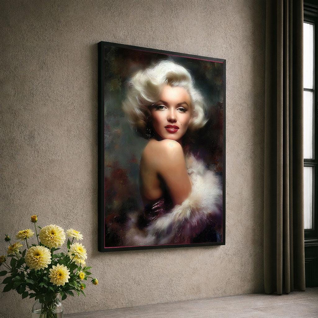 Image 6 of Marilyn Monroe Inspired Canvas | Vintage Hollywood Glamour Art