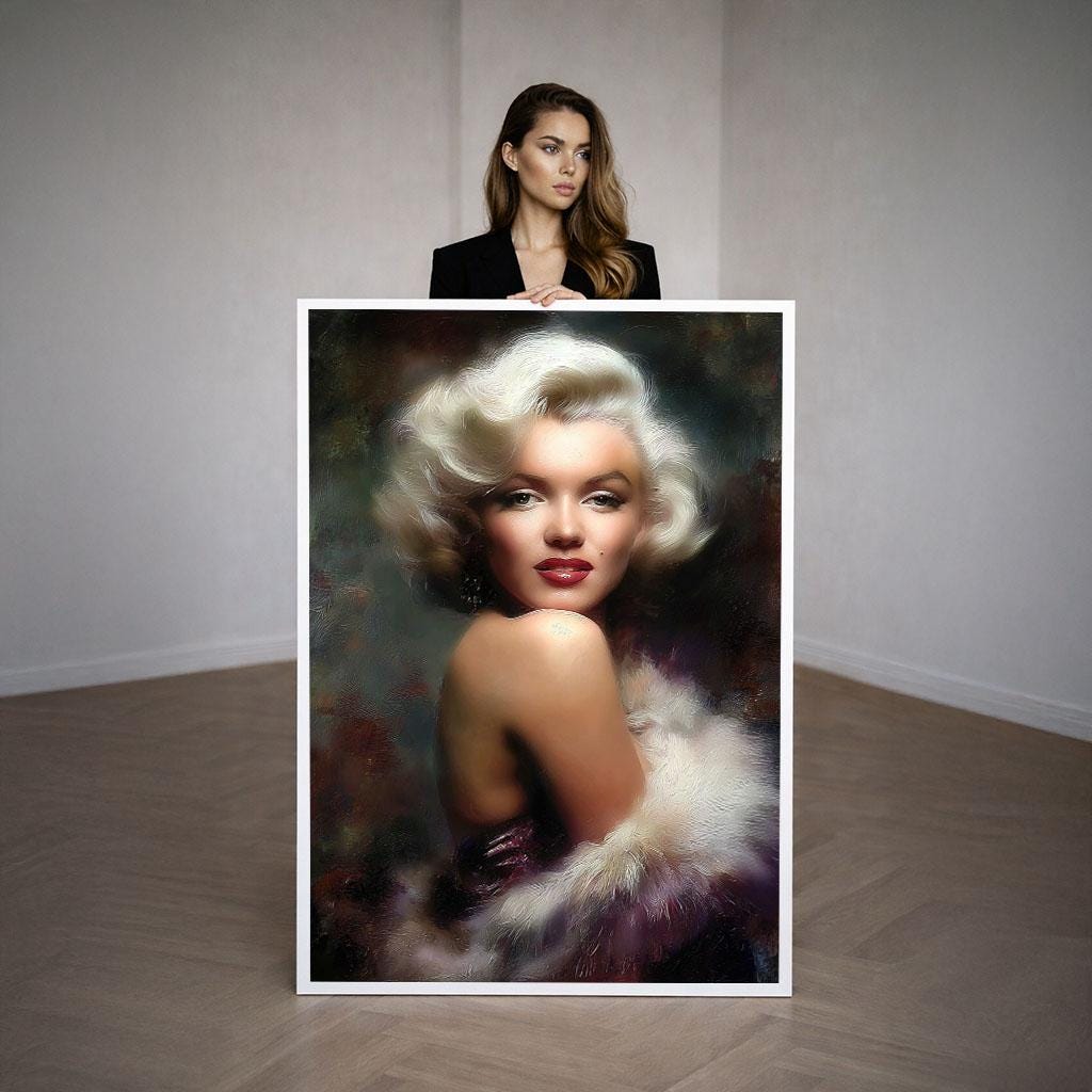 Image 3 of Marilyn Monroe Inspired Canvas | Vintage Hollywood Glamour Art