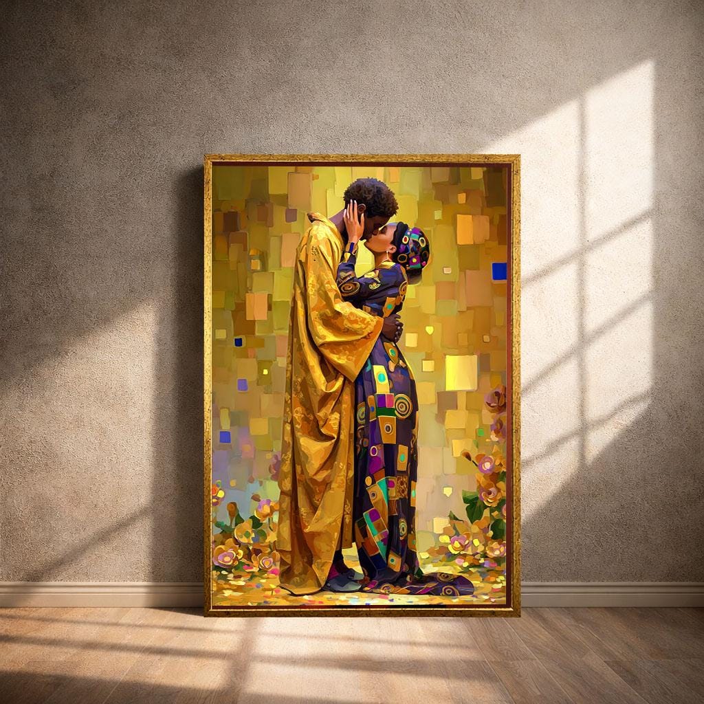 Image 4 of Klimt Inspired The Kiss Canvas | Golden Mosaic Couple Art