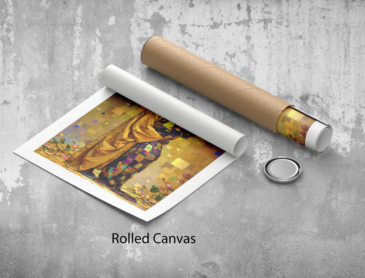 Image 5 of Klimt Inspired The Kiss Canvas | Golden Mosaic Couple Art
