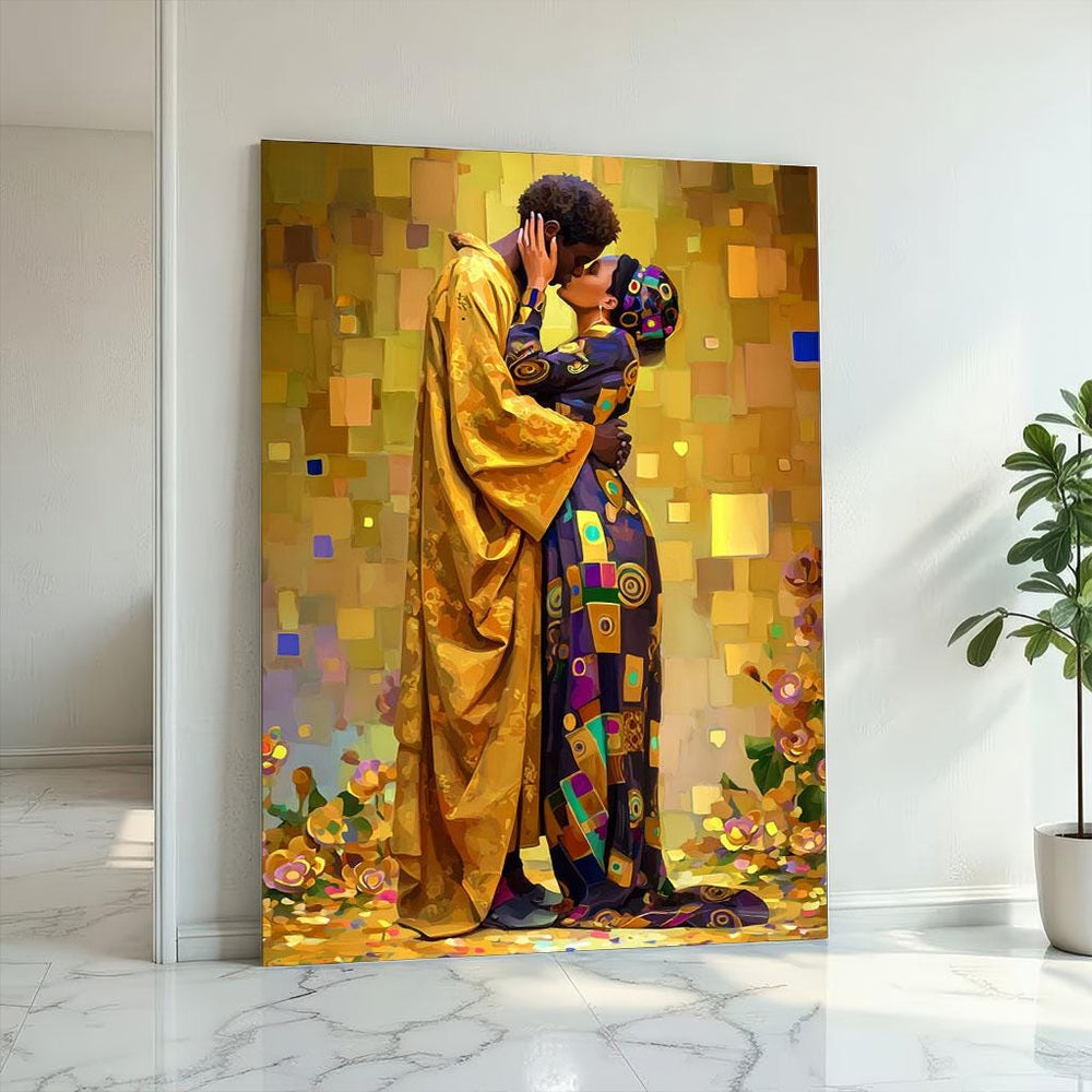Klimt Inspired The Kiss Canvas  Golden Mosaic Couple Art