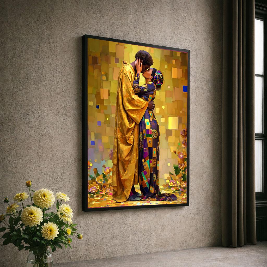 Image 6 of Klimt Inspired The Kiss Canvas | Golden Mosaic Couple Art