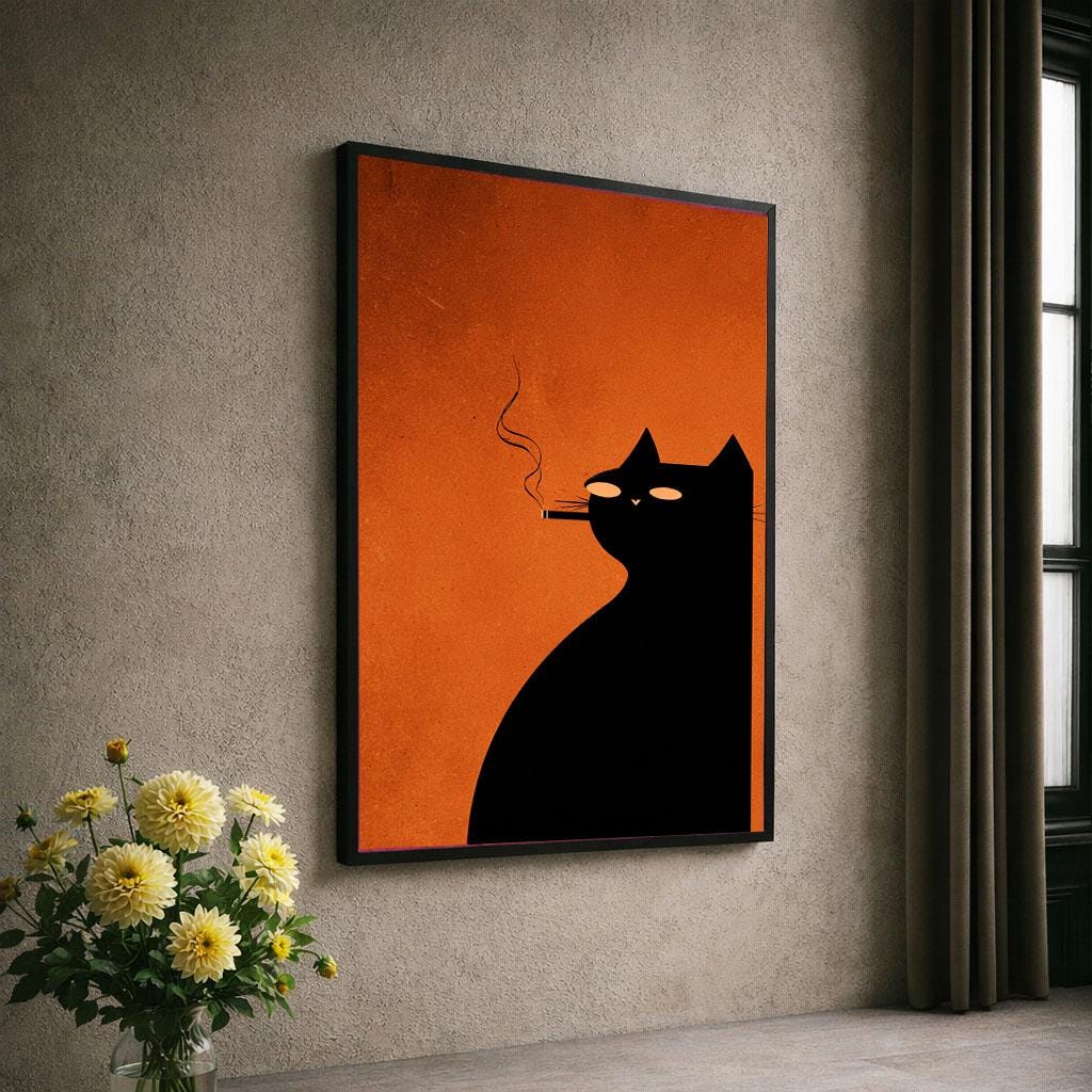 Image 6 of Black Cat Silhouette Canvas | Burnt Orange Minimalist Art