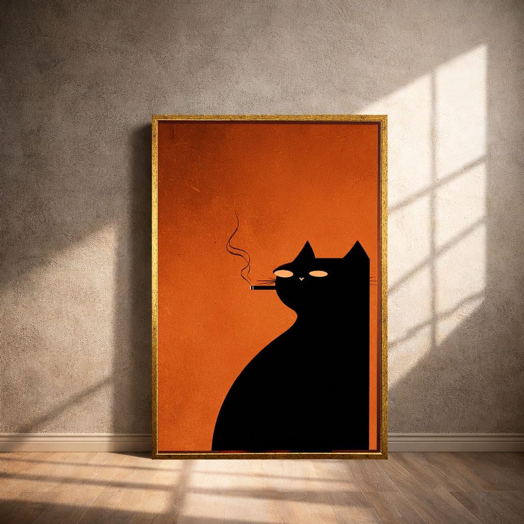 Image 4 of Black Cat Silhouette Canvas | Burnt Orange Minimalist Art