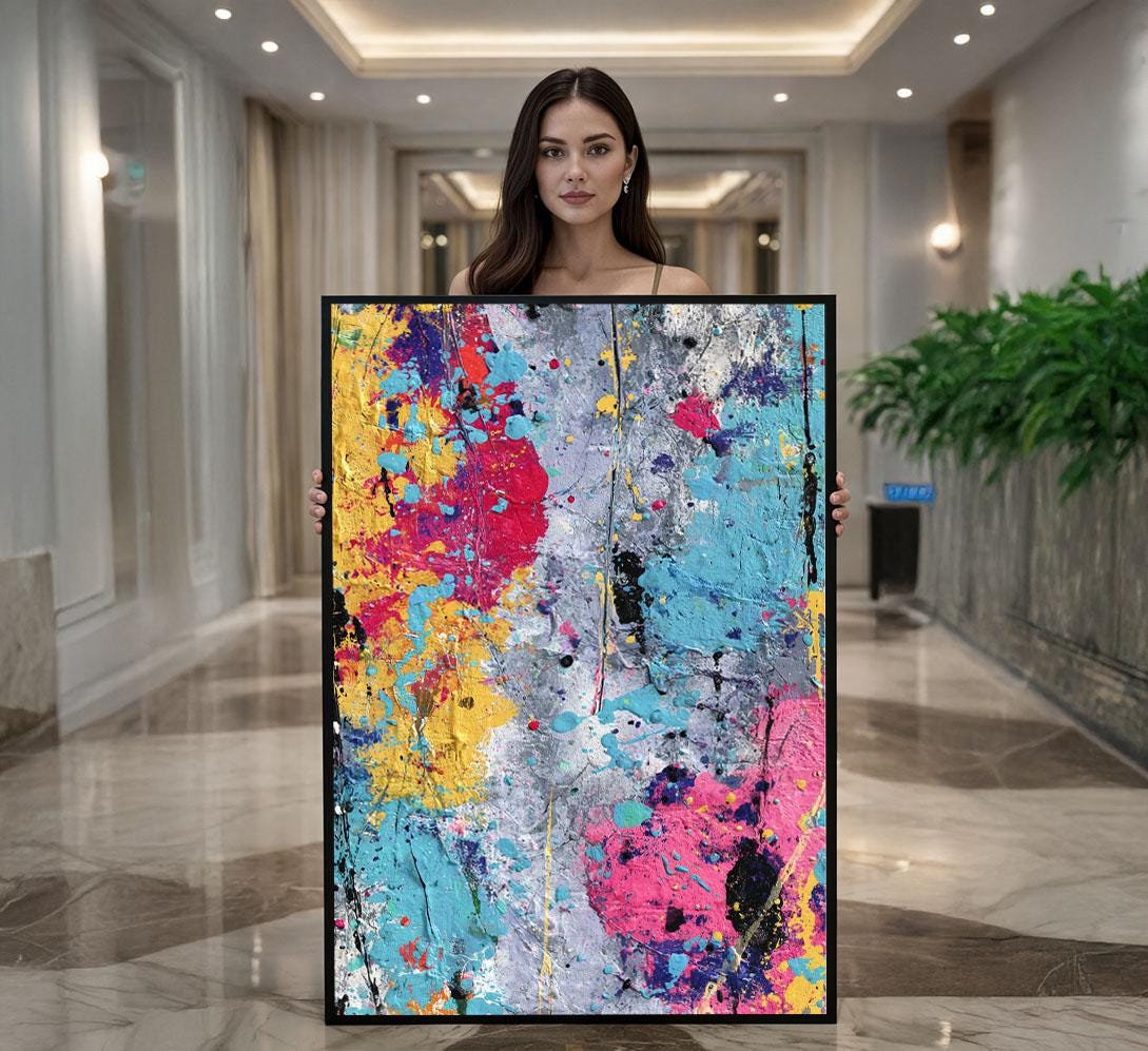 Image 1 of Colorful Abstract Canvas | Modern Brushstroke Art