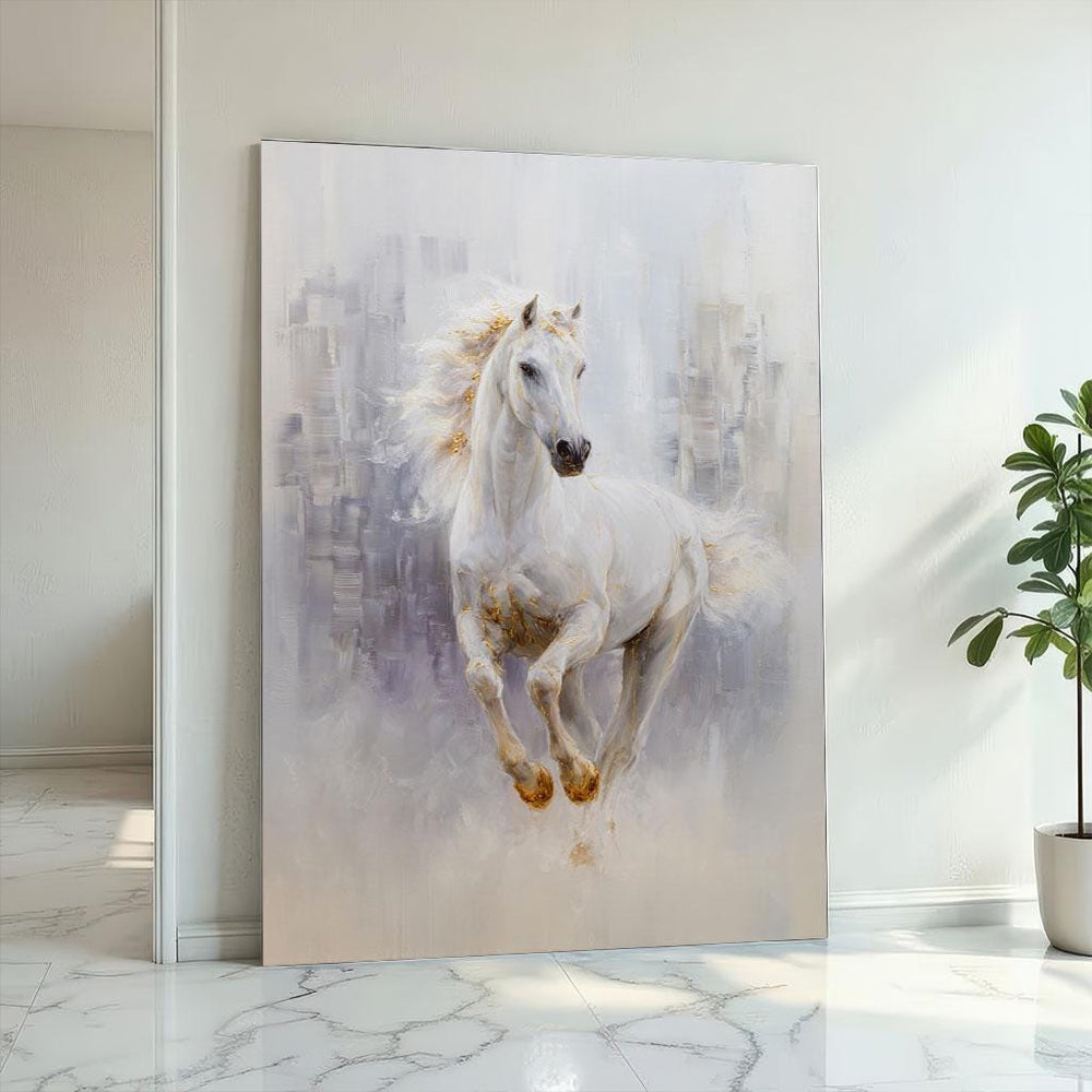 White Horse Canvas  Modern Art With Soft Pastel Colors