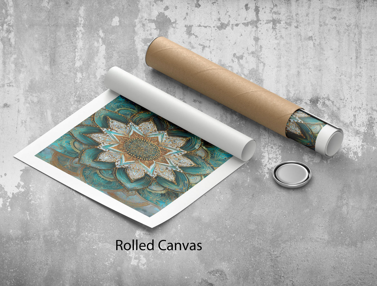 Image 5 of Transformative Teal Gold Mandala Canvas | Lotus Spiritual Art