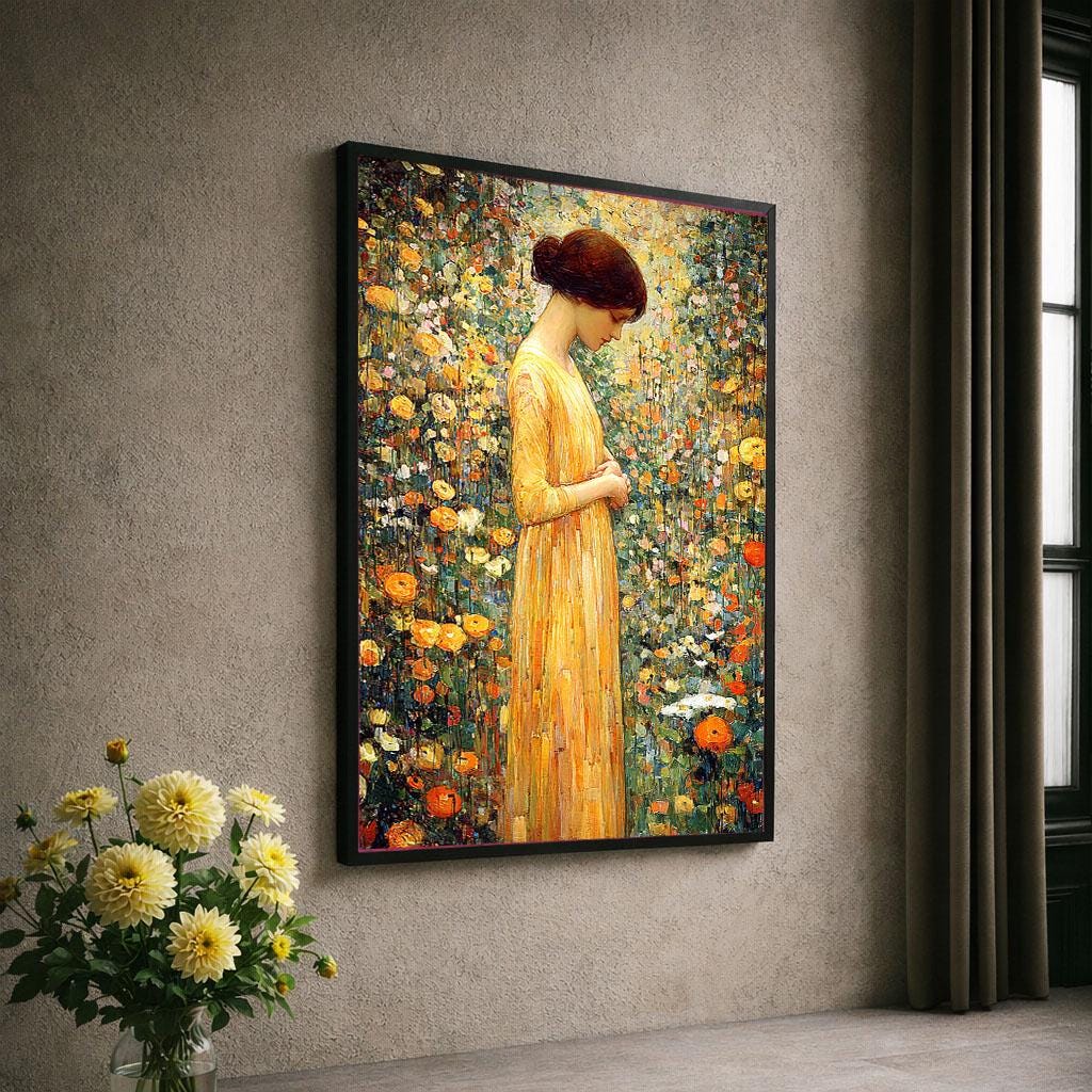 Image 6 of Golden Floral Field Canvas | Klimt Inspired Mosaic Art