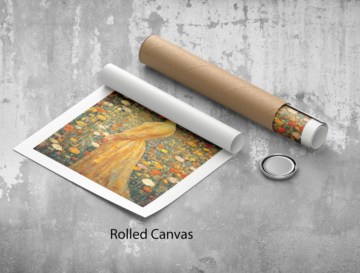Image 5 of Golden Floral Portrait Canvas | Klimt Inspired Wildflower Art