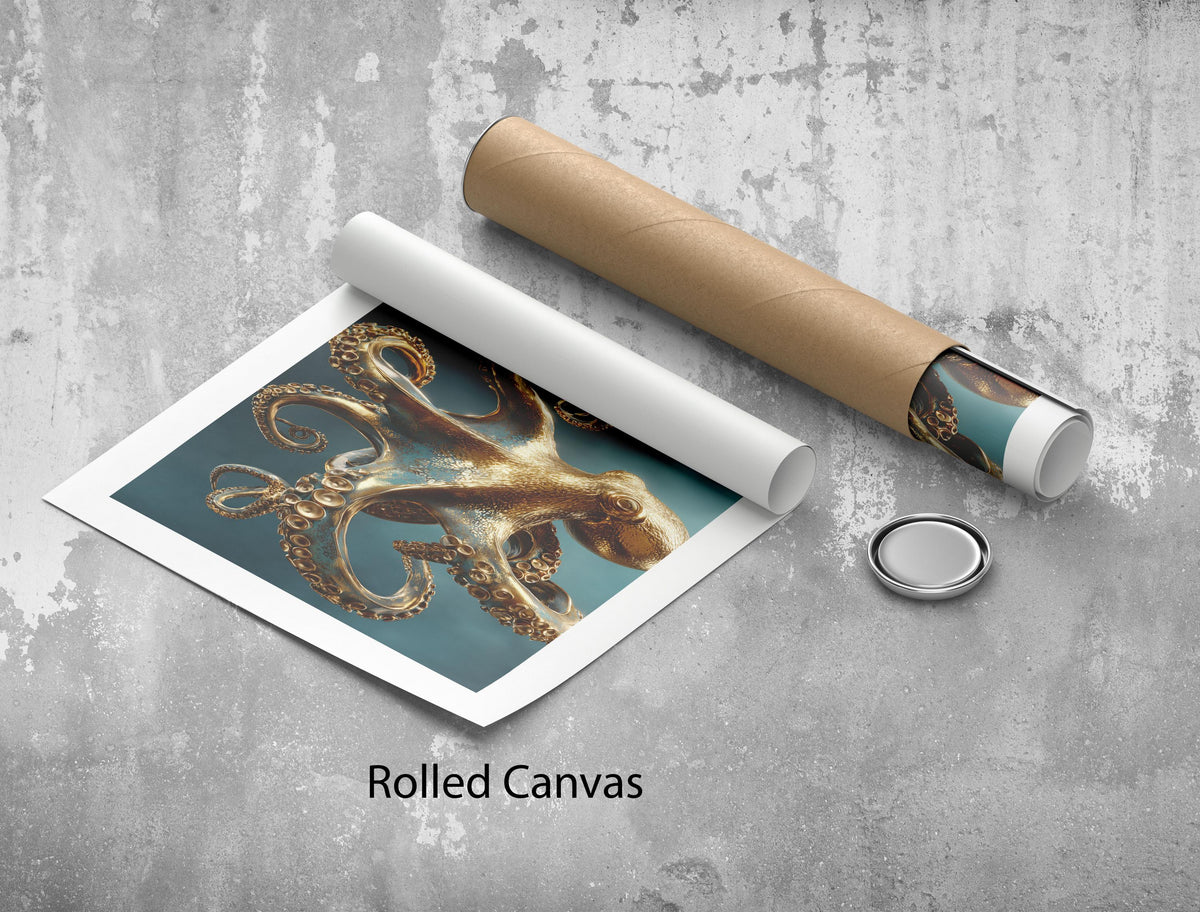 Image 5 of Golden Octopus Canvas | Patina Blue Marine Art