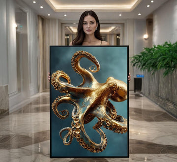 Image 1 of Golden Octopus Canvas | Patina Blue Marine Art