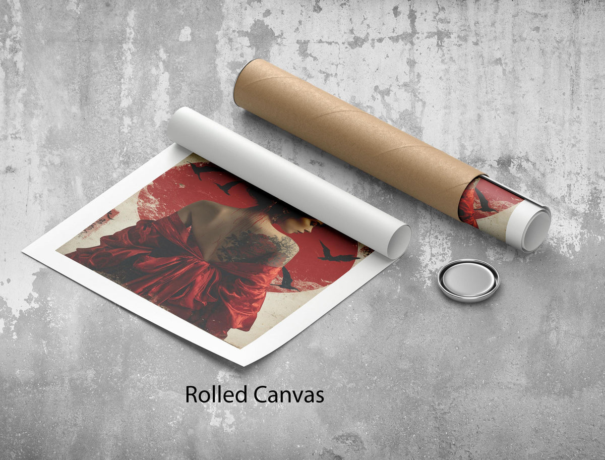 Image 5 of Geisha Inspired Canvas | Vintage Asian Art With Red Elegance