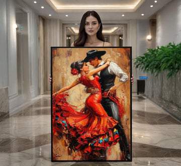 Image 1 of Dancing Couple Canvas | Red Flamenco Passion Art