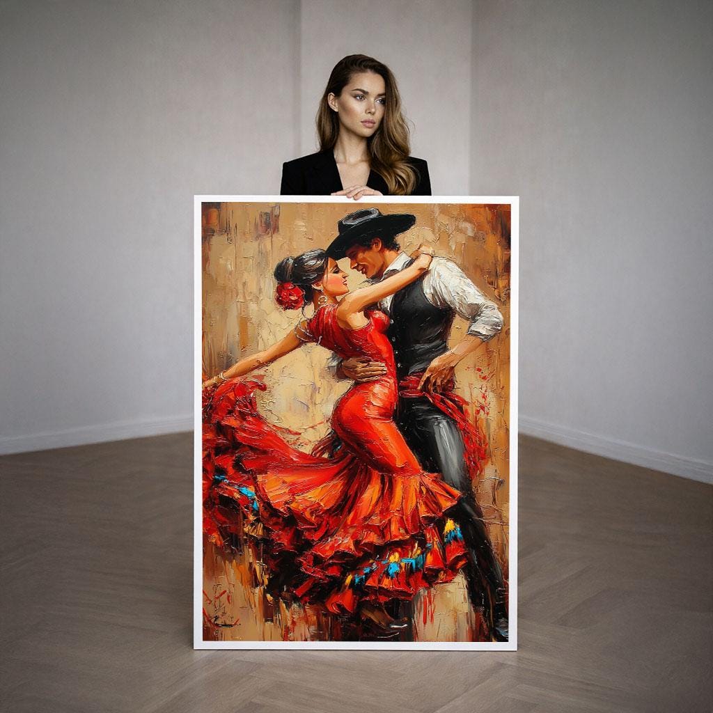 Image 3 of Dancing Couple Canvas | Red Flamenco Passion Art