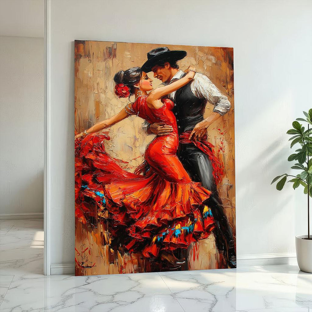 Dancing Couple Canvas  Red Flamenco Passion Art