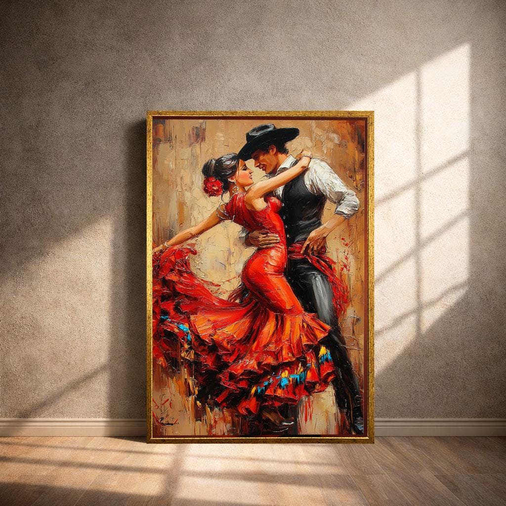 Image 4 of Dancing Couple Canvas | Red Flamenco Passion Art