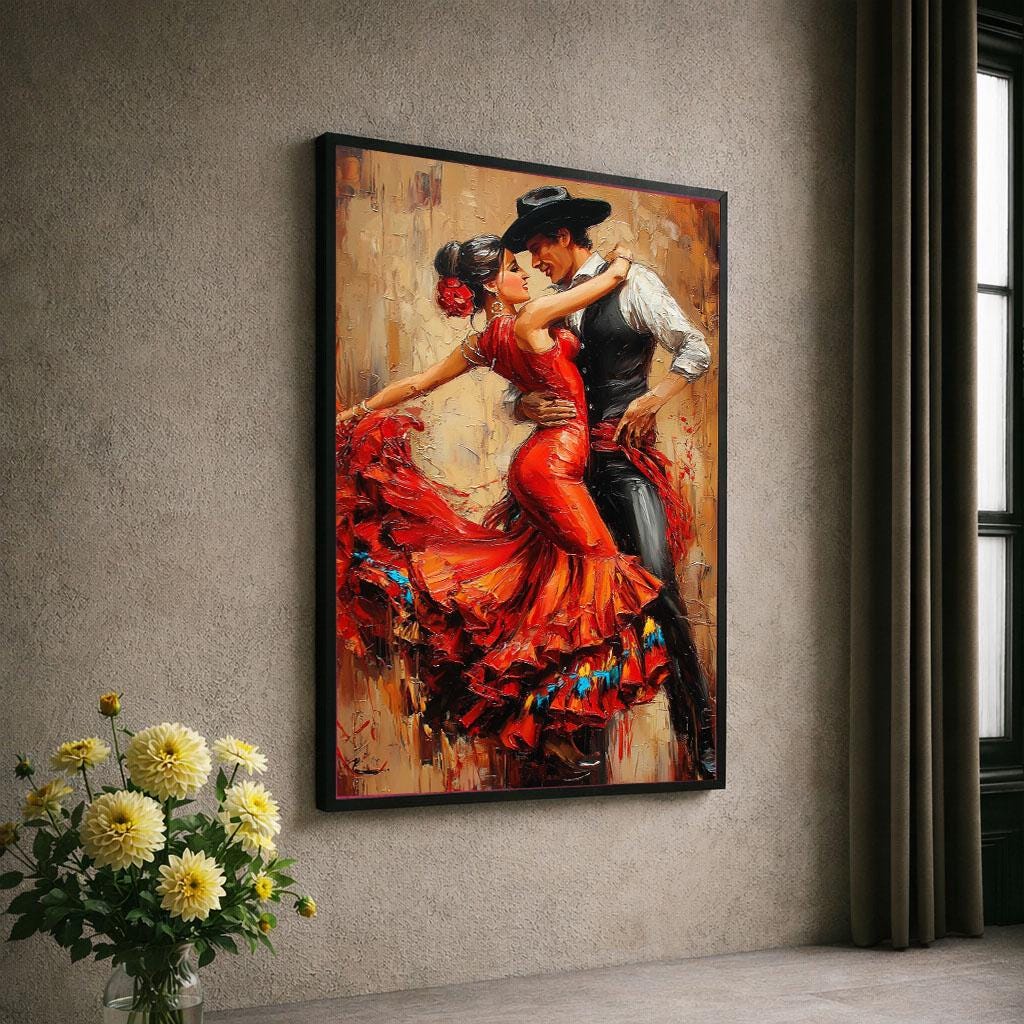 Image 6 of Dancing Couple Canvas | Red Flamenco Passion Art