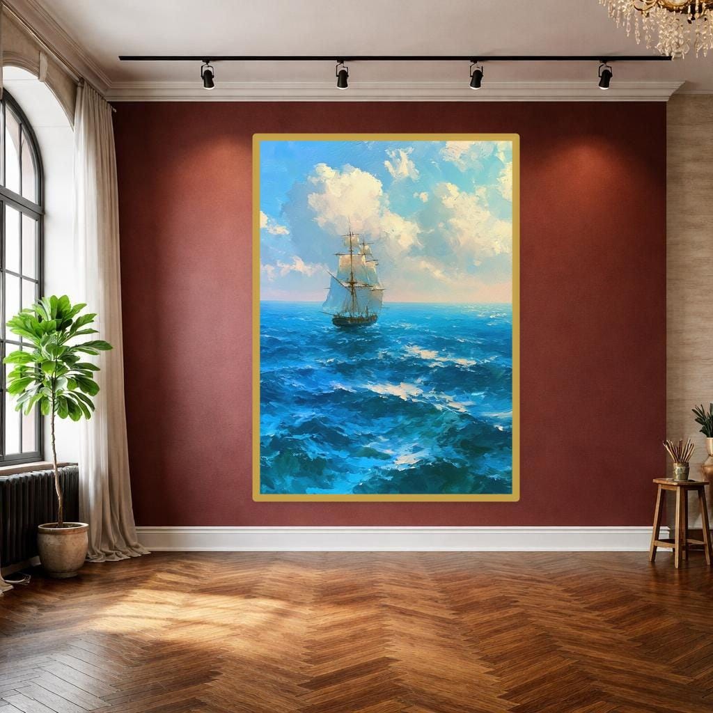Sailing Ship At Sea Canvas Print, Ocean Art, Living Room Wall Decor, Ready to Hang