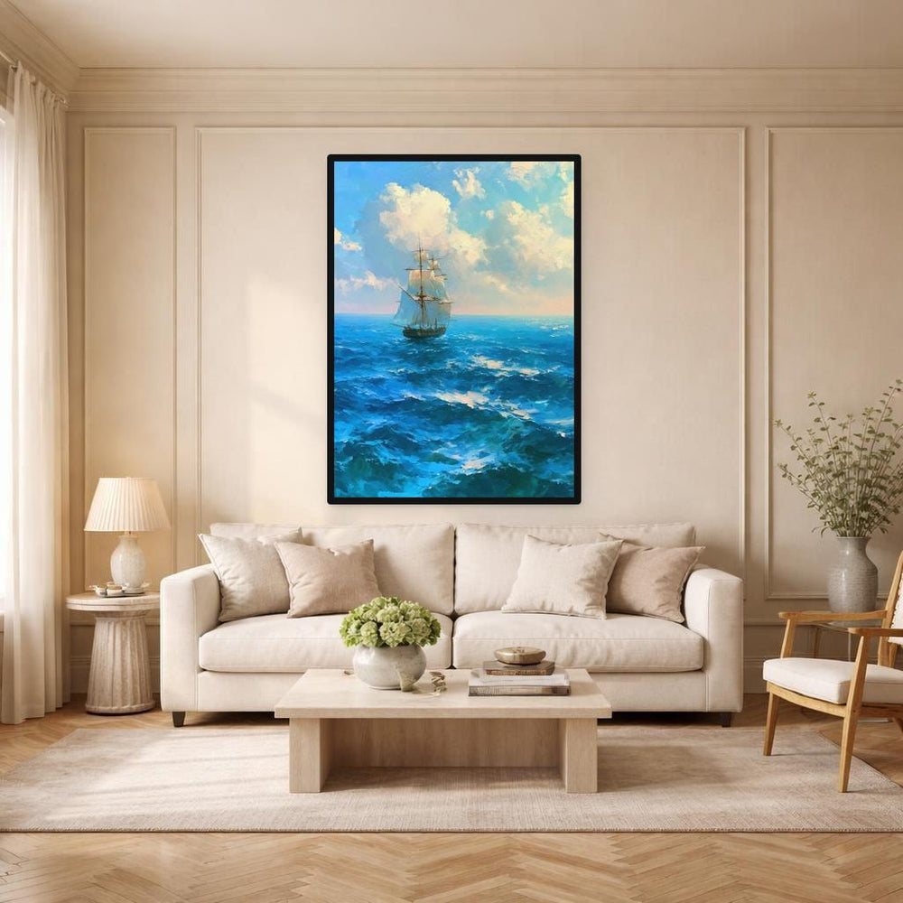 Sailing Ship At Sea Canvas Print, Ocean Art, Living Room Wall Decor, Ready to Hang
