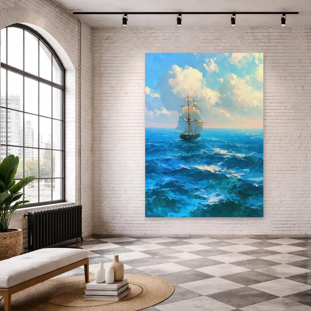 Sailing Ship At Sea Canvas Print, Ocean Art, Living Room Wall Decor, Ready to Hang