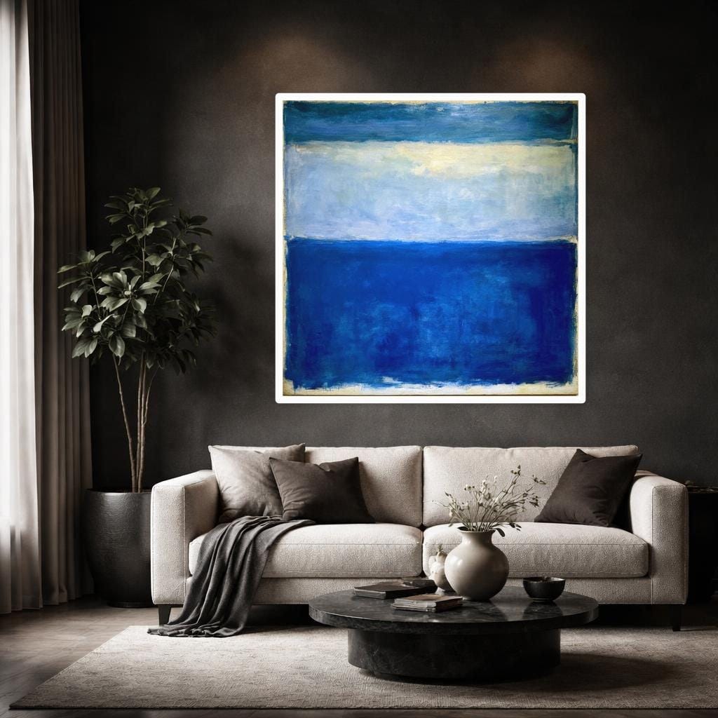 Mark Rothko Blue Color Block Canvas Wall Art, Modern Abstract Print, Living Room Decor