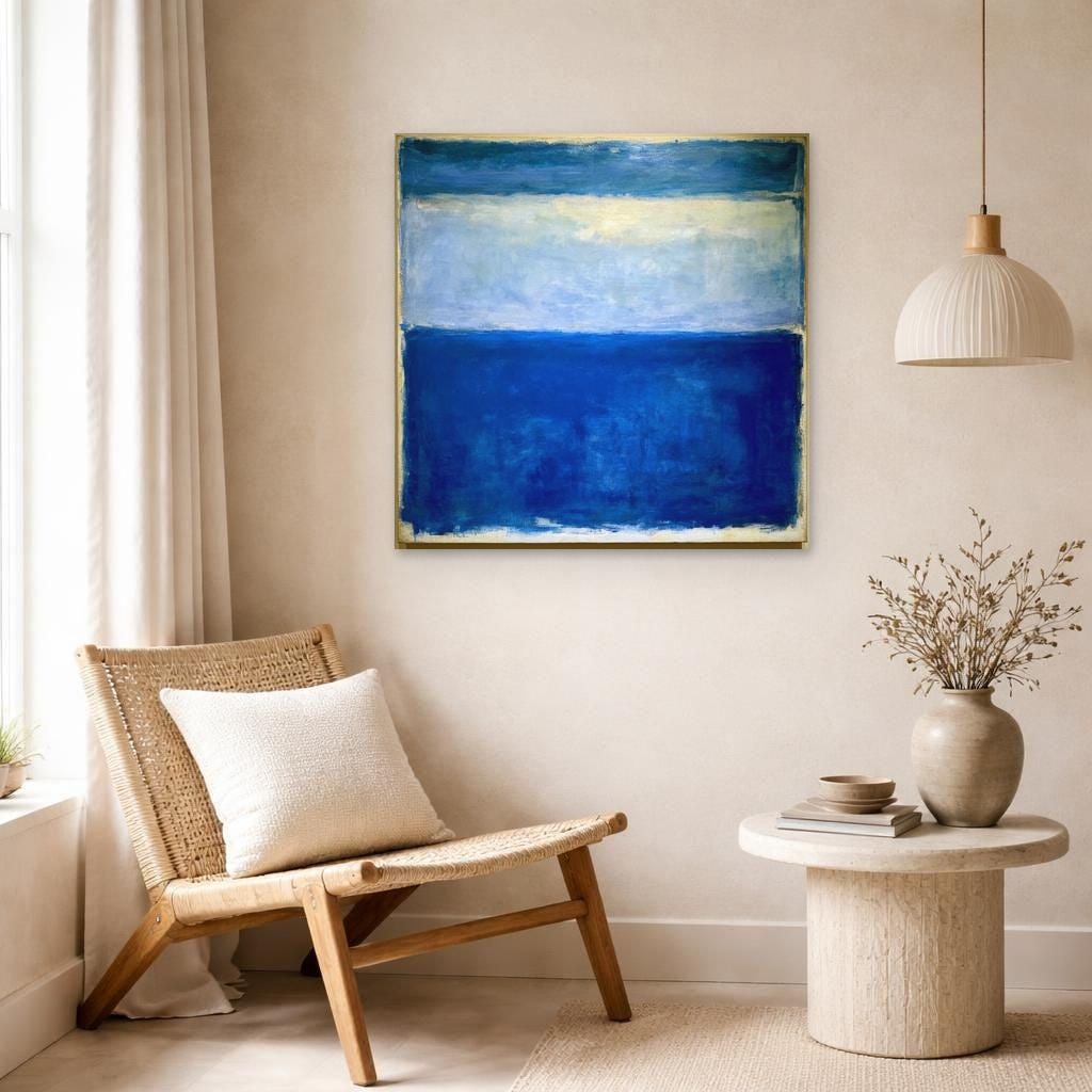 Mark Rothko Blue Color Block Canvas Wall Art, Modern Abstract Print, Living Room Decor