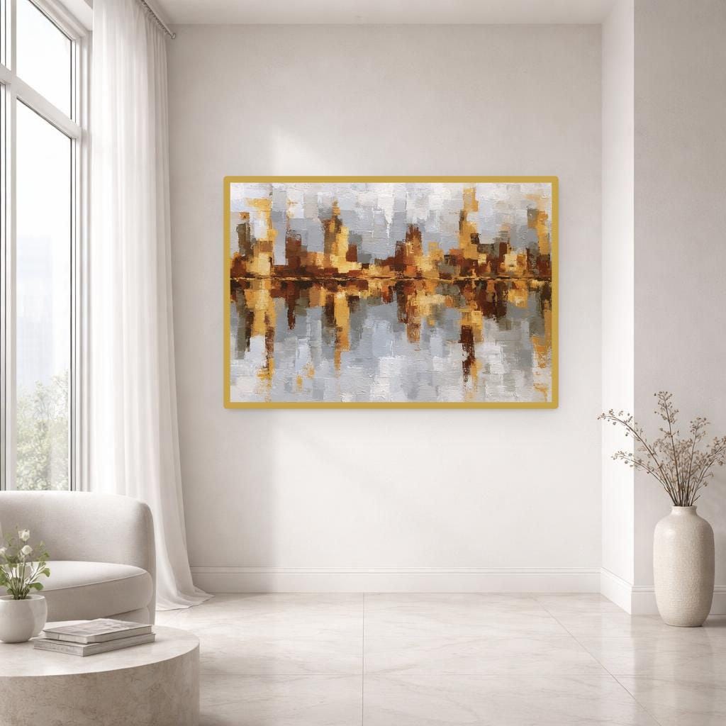 Abstract City Reflection Canvas Print, Cityscape Print, Living Room Wall Decor, Ready to Hang