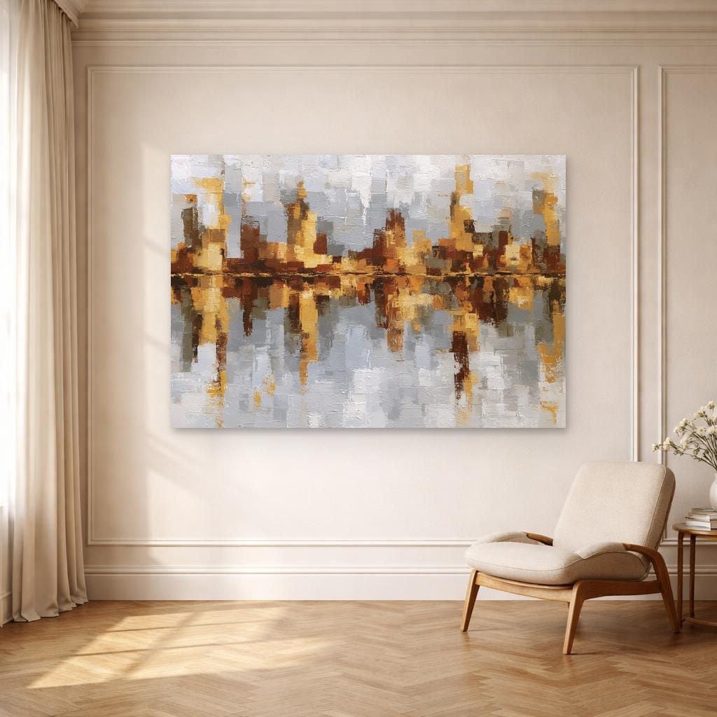 Abstract City Reflection Canvas Print, Cityscape Print, Living Room Wall Decor, Ready to Hang