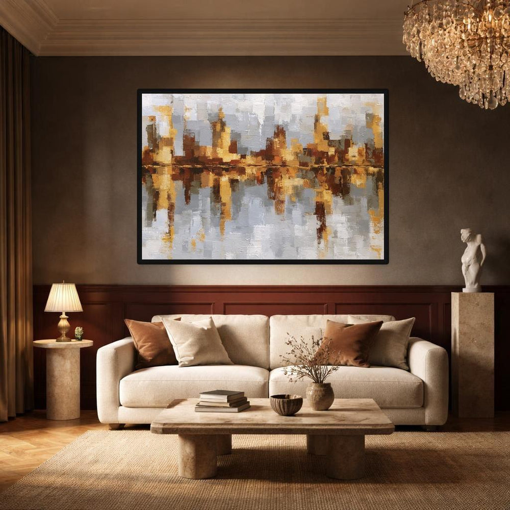 Abstract City Reflection Canvas Print, Cityscape Print, Living Room Wall Decor, Ready to Hang