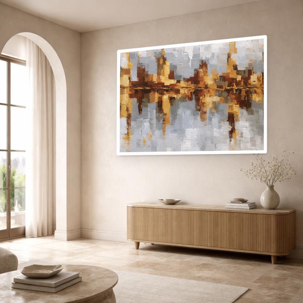 Abstract City Reflection Canvas Print, Cityscape Print, Living Room Wall Decor, Ready to Hang
